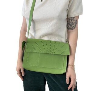 Handmade Womens Green Leather Crossbody Western Hobo Hippie Purse